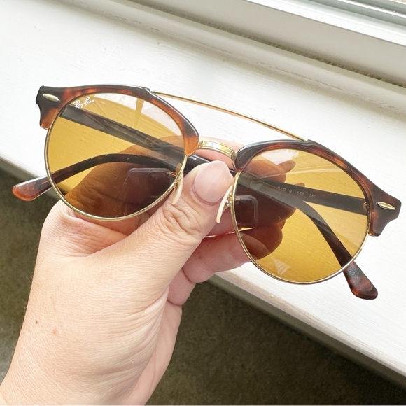 Ray-Ban RB 4346 Clubround Double Bridge Sunglasses 990/33 Shiny Red Havana Brown - Picture 10 of 11